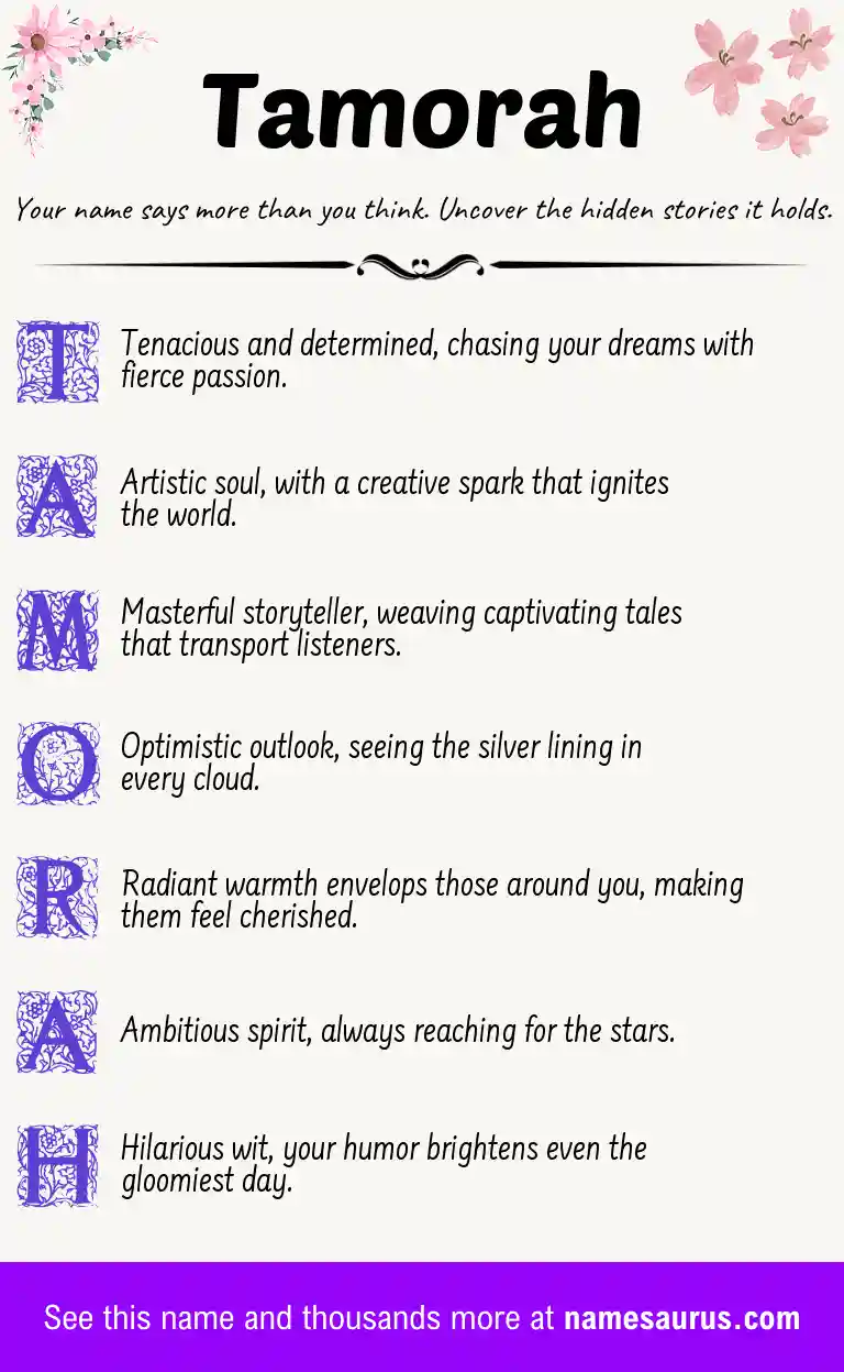 Acrostic poem about Tamorah.
