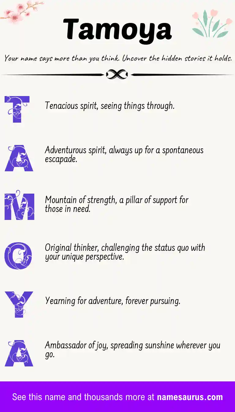Acrostic poem about Tamoya.