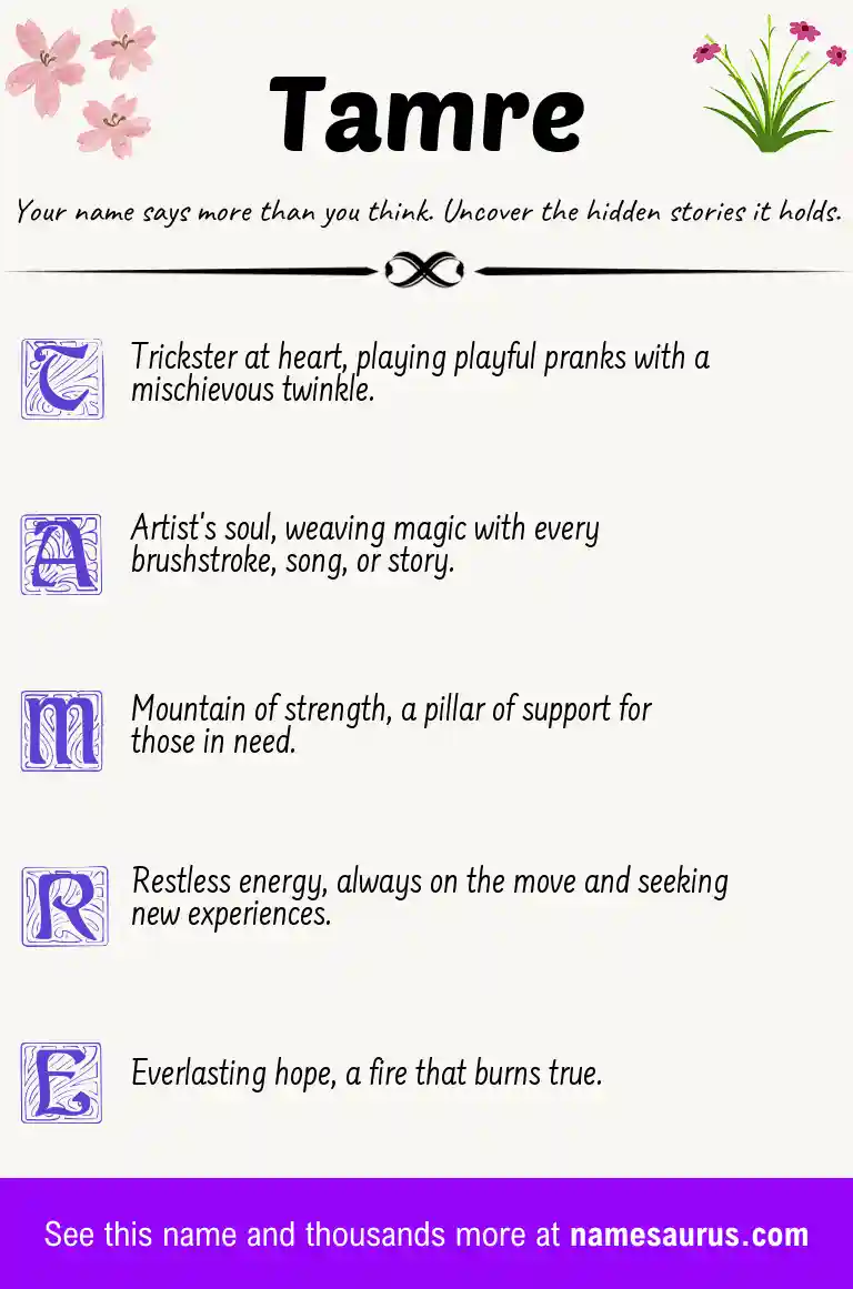 Acrostic poem about Tamre.