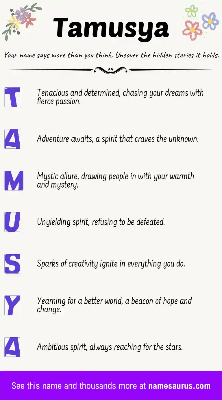 Acrostic poem about Tamusya.