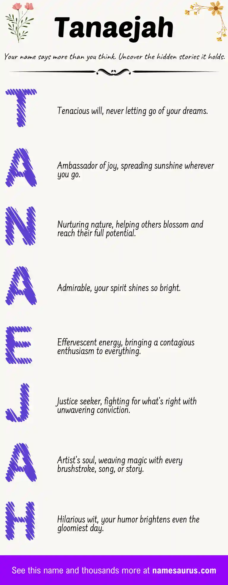 Acrostic poem about Tanaejah.