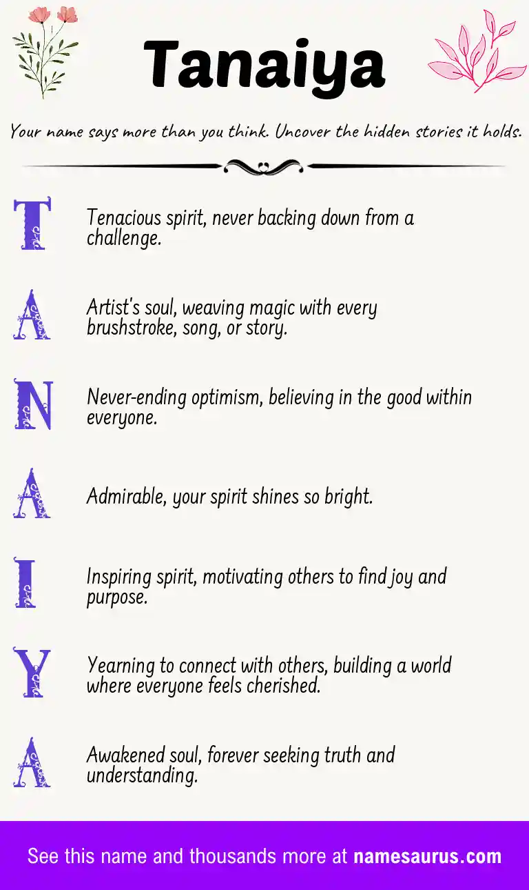 Acrostic poem about Tanaiya.