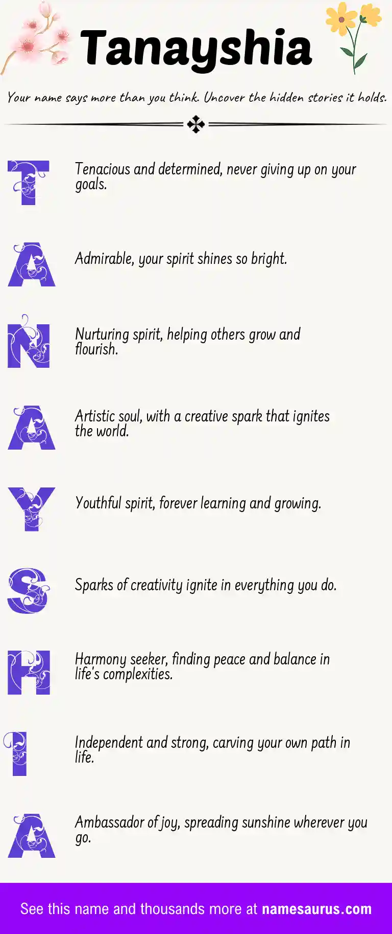 Acrostic poem about Tanayshia.