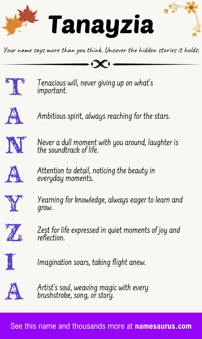 Acrostic poem about Tanayzia.