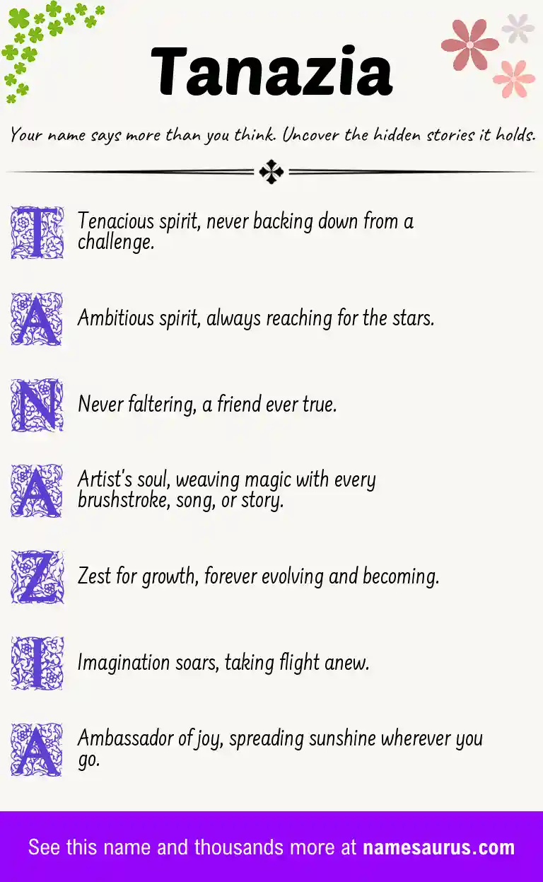 Acrostic poem about Tanazia.