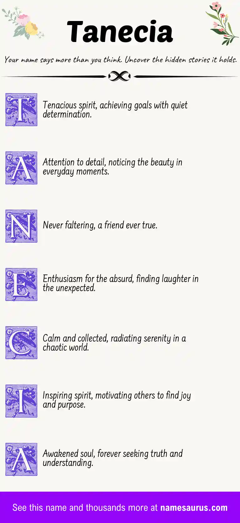 Acrostic poem about Tanecia.
