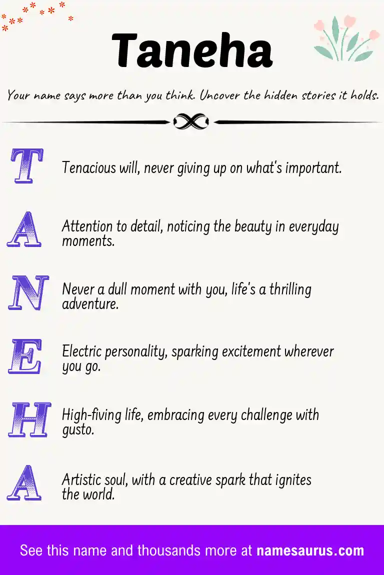 Acrostic poem about Taneha.