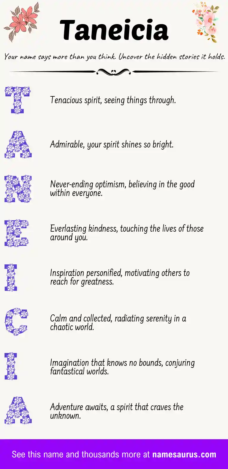 Acrostic poem about Taneicia.