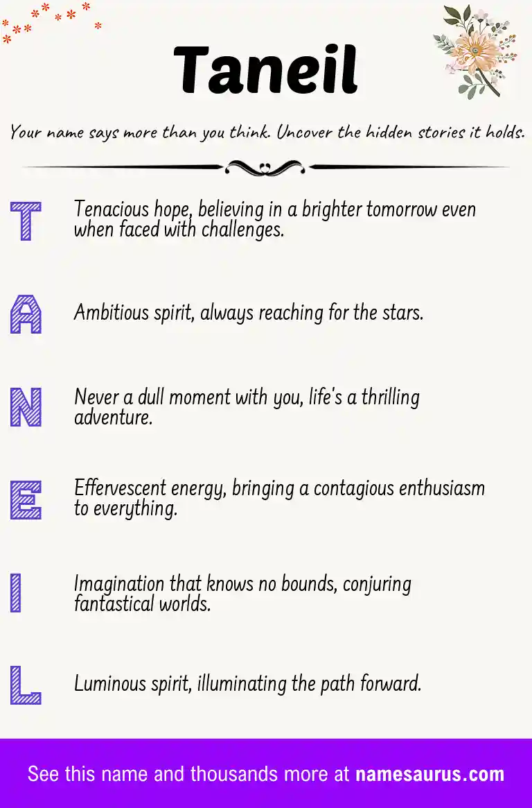 Acrostic poem about Taneil.