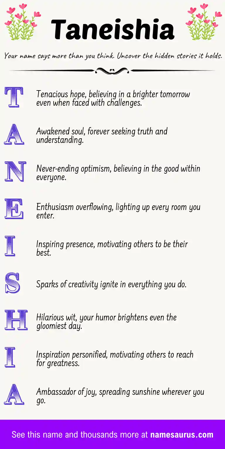 Acrostic poem about Taneishia.