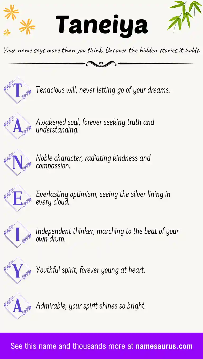Acrostic poem about Taneiya.