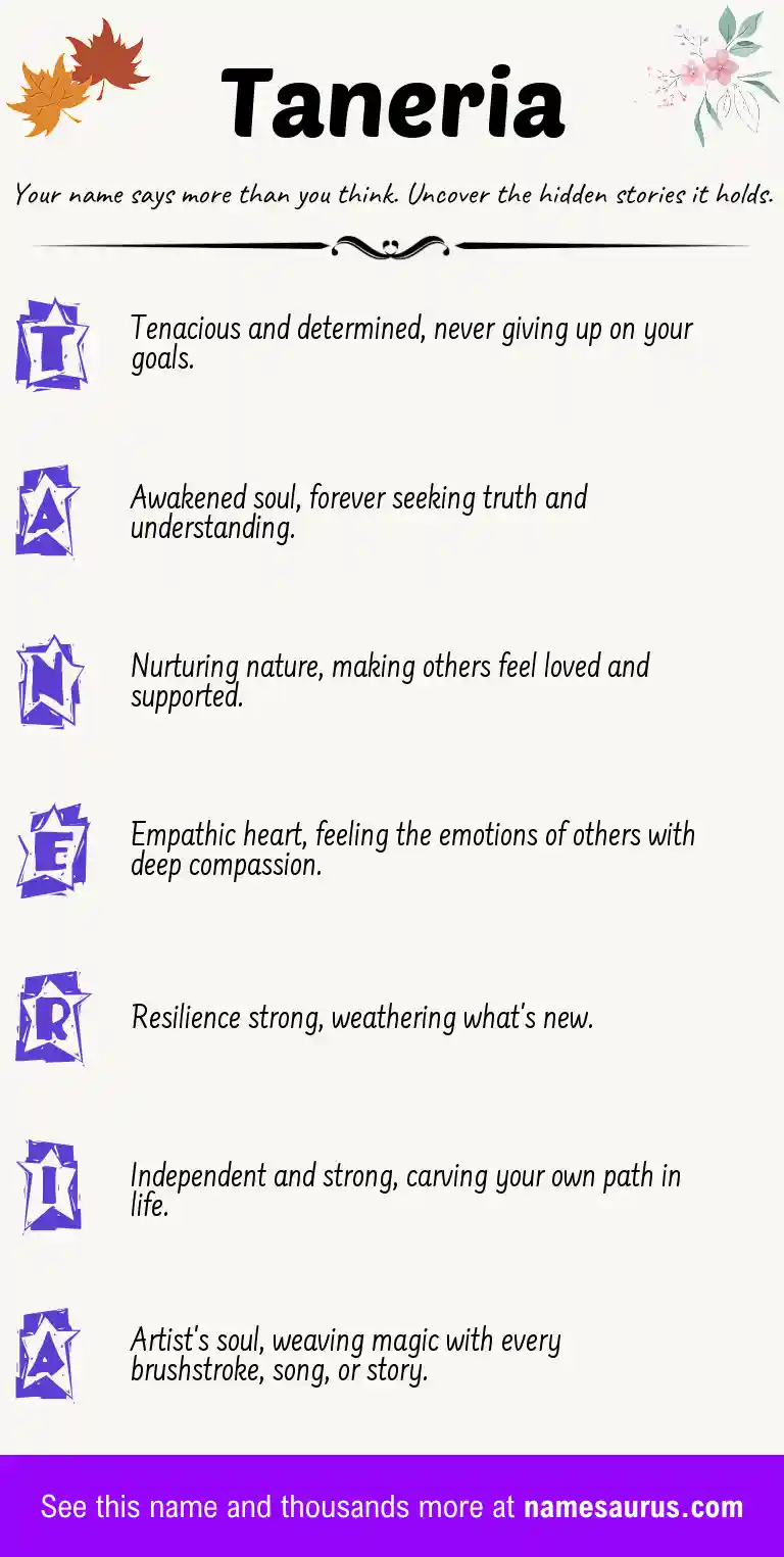 Acrostic poem about Taneria.