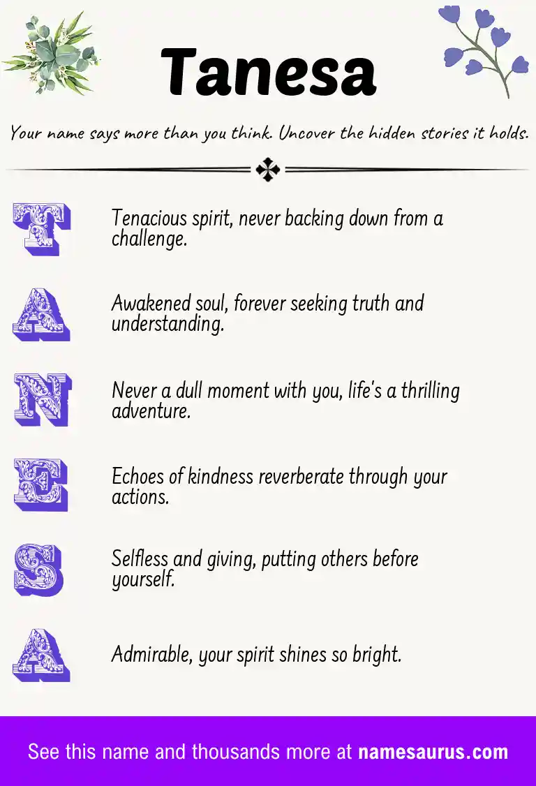 Acrostic poem about Tanesa.