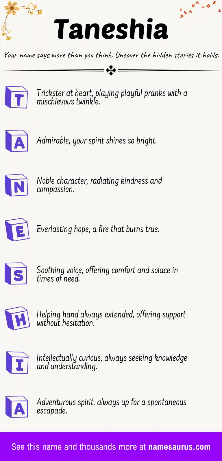 Acrostic poem about Taneshia.