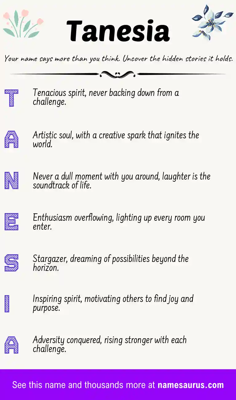 Acrostic poem about Tanesia.