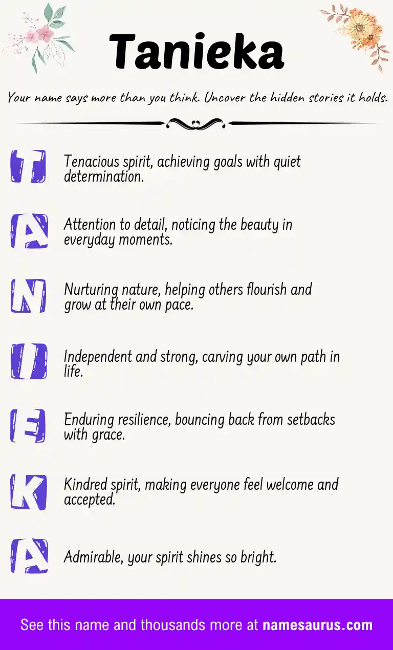 Acrostic poem about Tanieka.