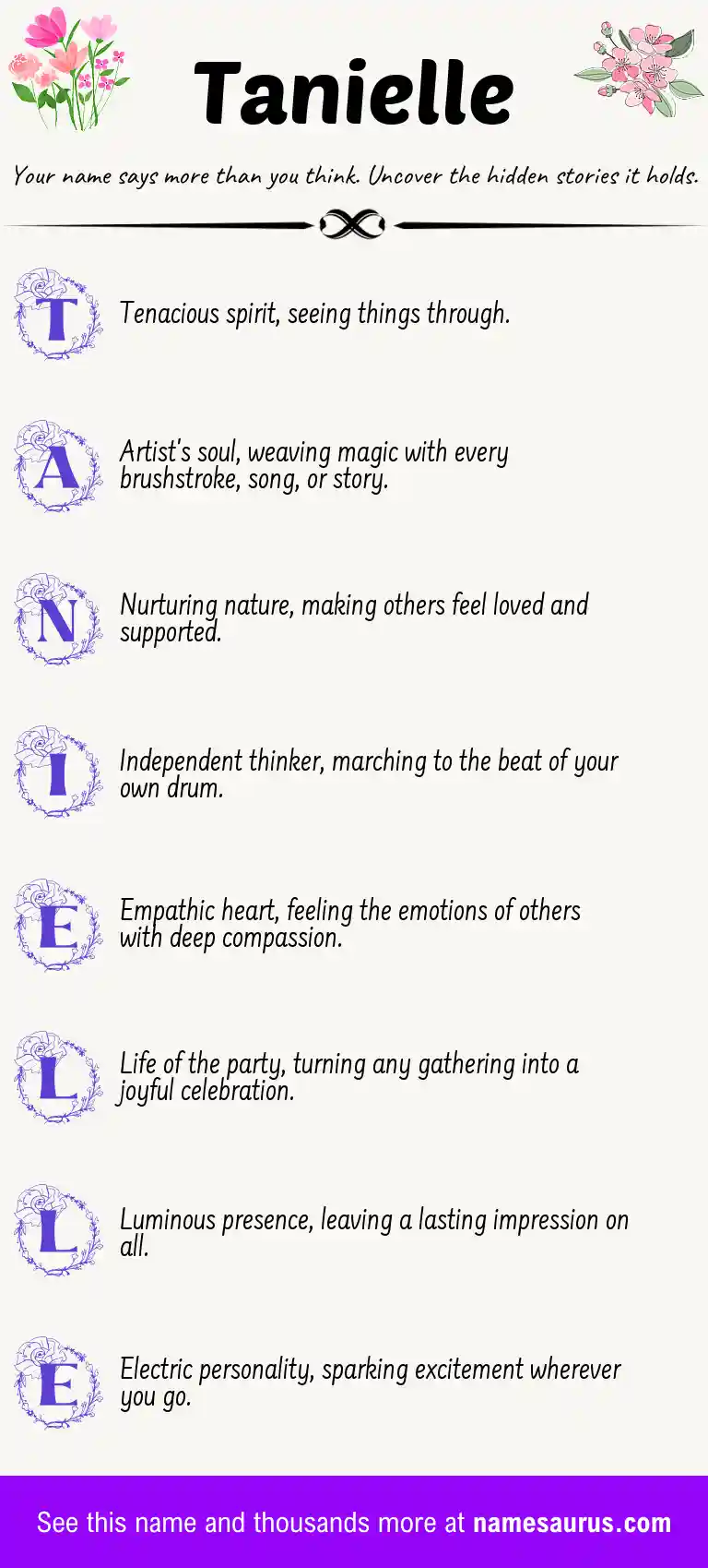 Acrostic poem about Tanielle.