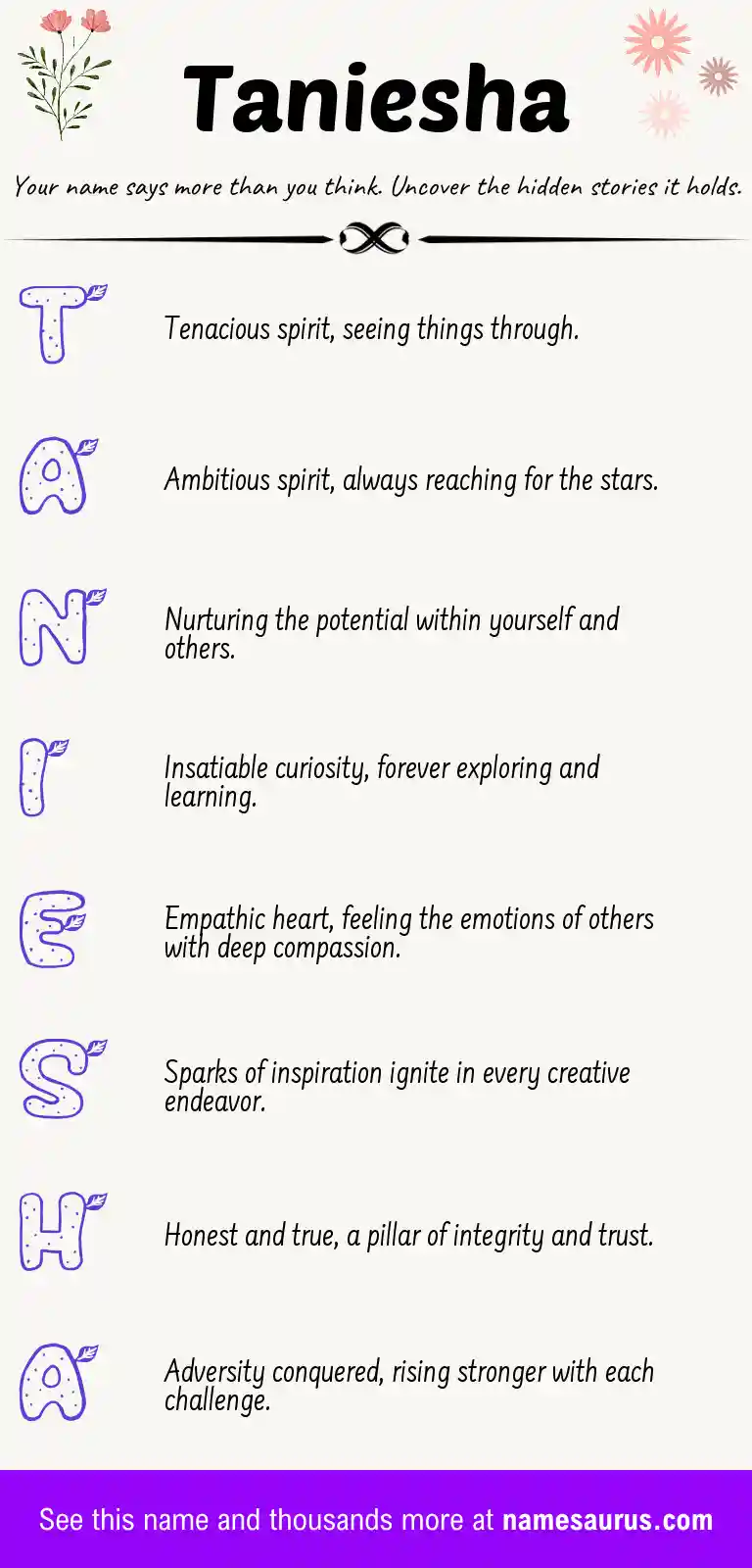 Acrostic poem about Taniesha.