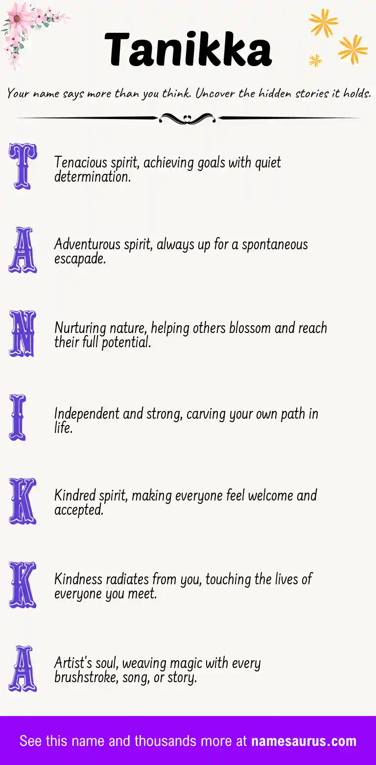 Acrostic poem about Tanikka.