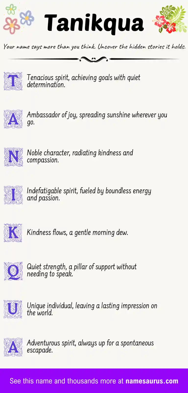 Acrostic poem about Tanikqua.