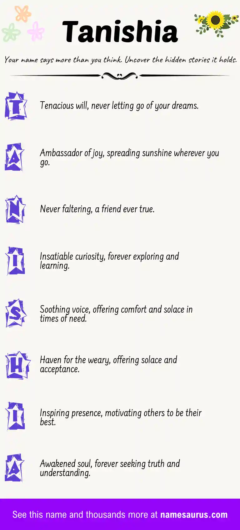 Acrostic poem about Tanishia.