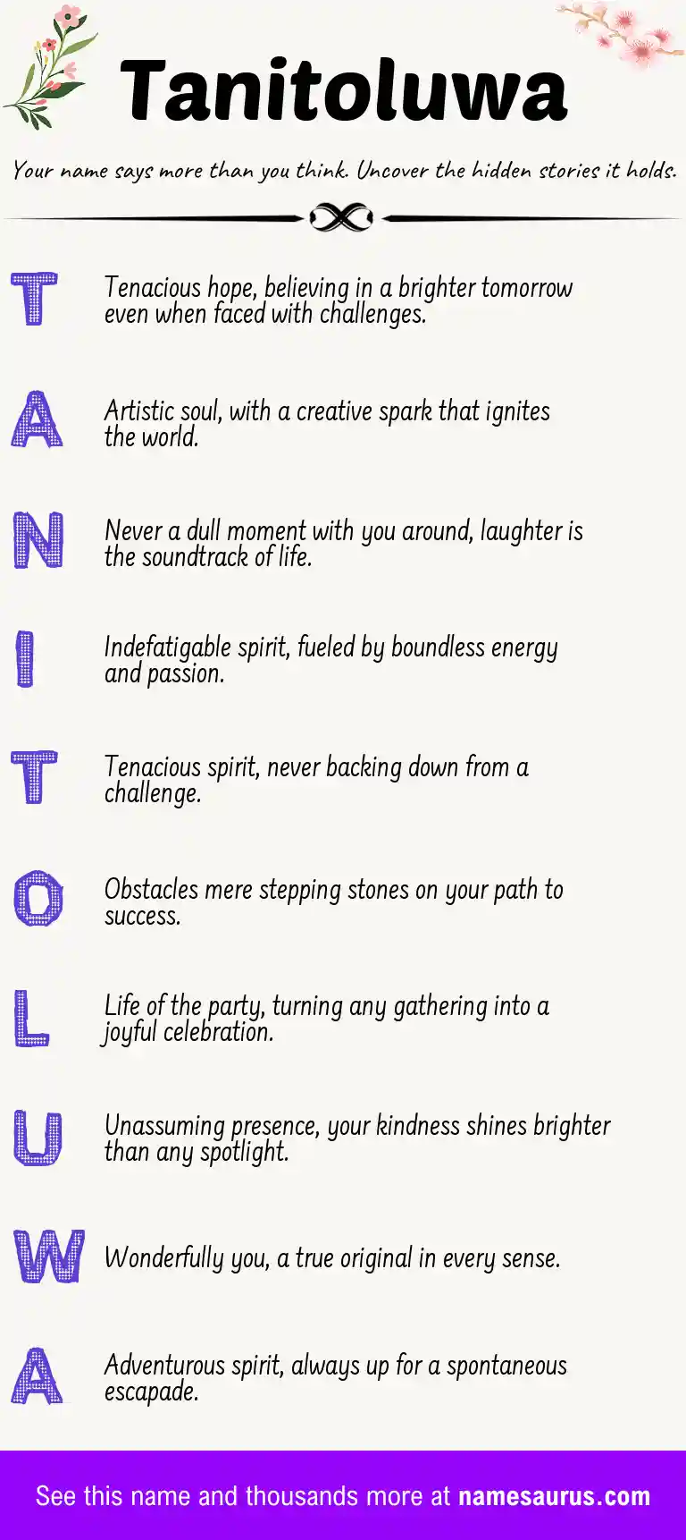 Acrostic poem about Tanitoluwa.