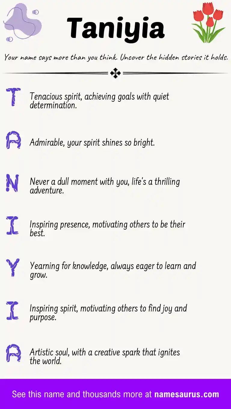 Acrostic poem about Taniyia.