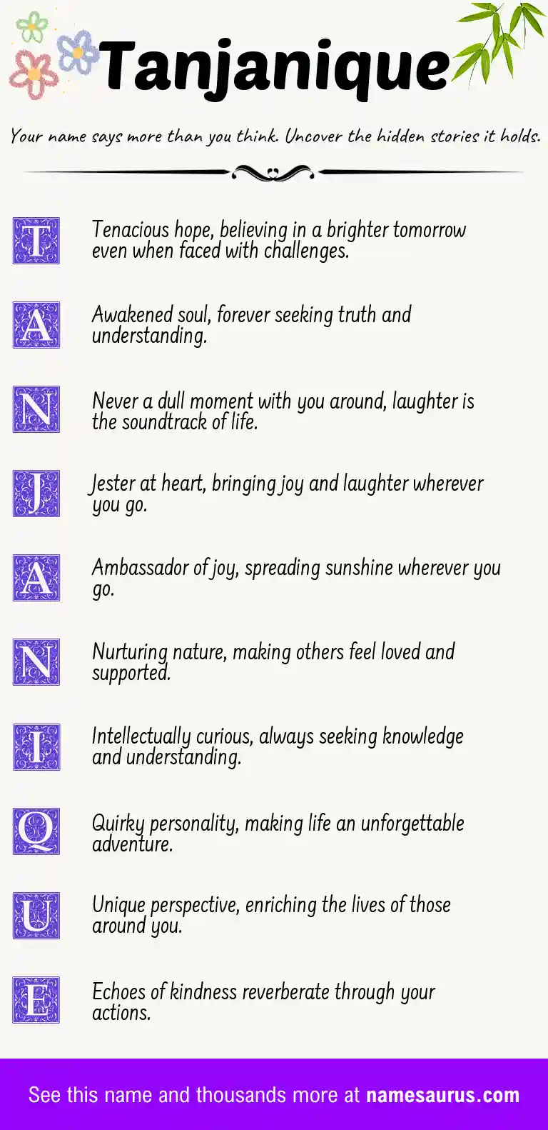 Acrostic poem about Tanjanique.