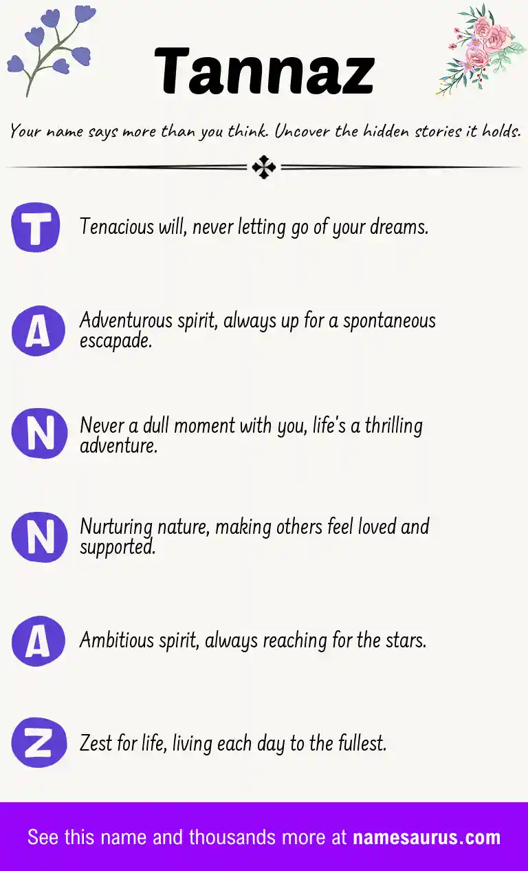 Acrostic poem about Tannaz.