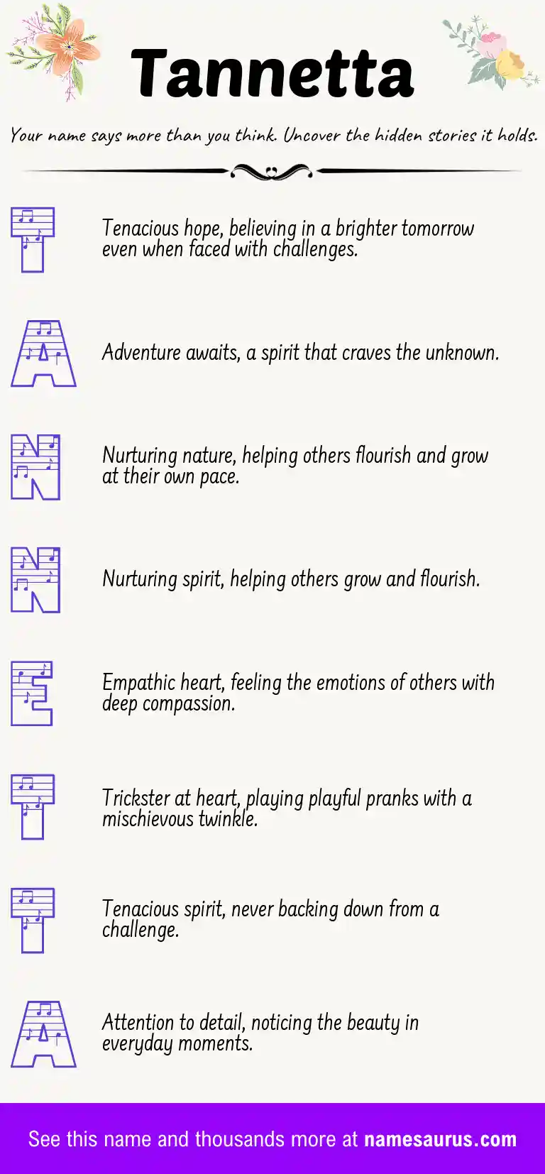 Acrostic poem about Tannetta.