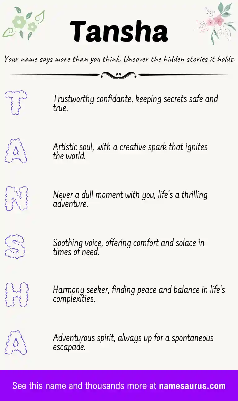 Acrostic poem about Tansha.