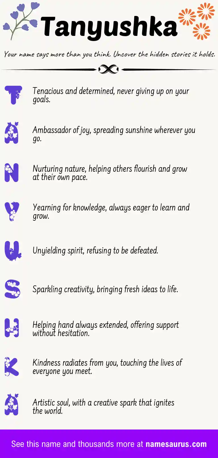 Acrostic poem about Tanyushka.