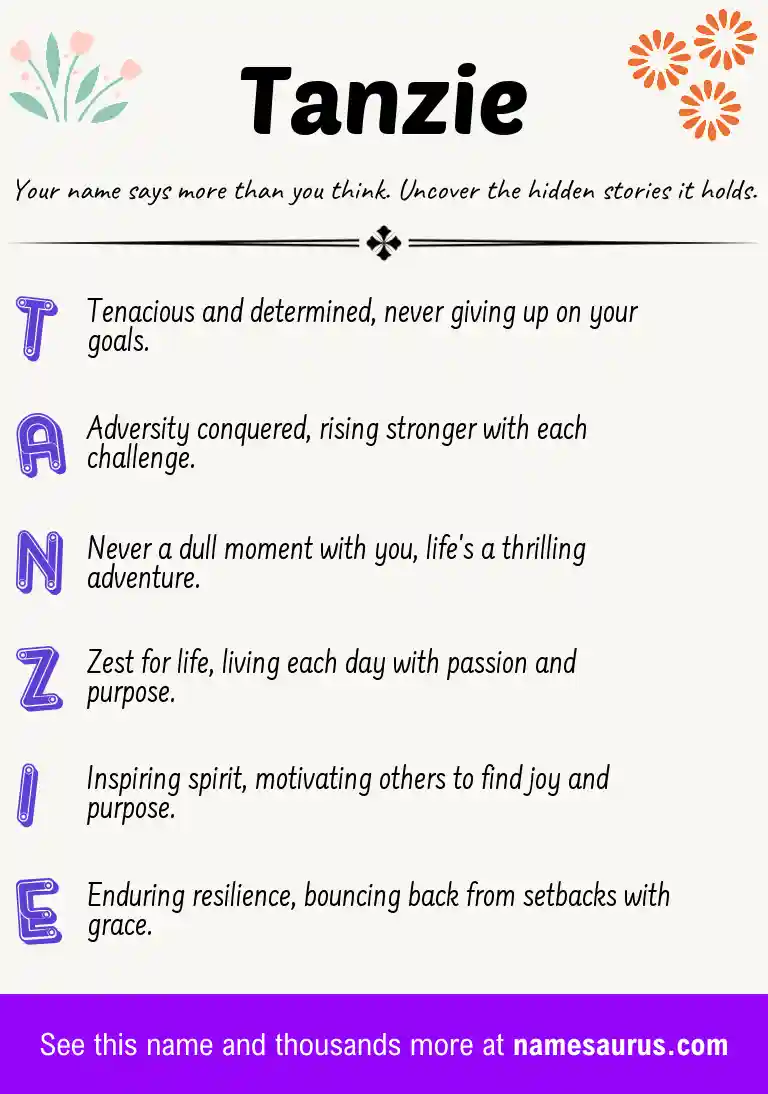 Acrostic poem about Tanzie.