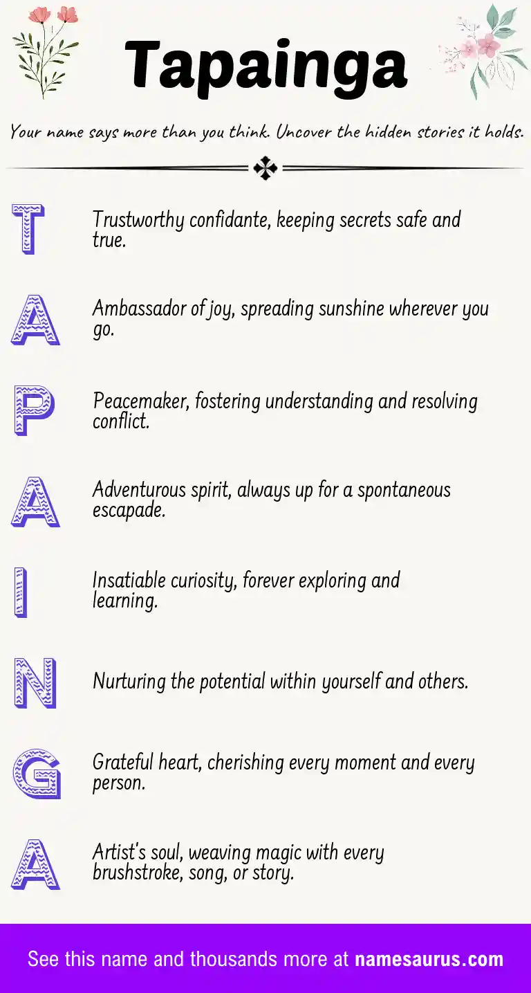 Acrostic poem about Tapainga.