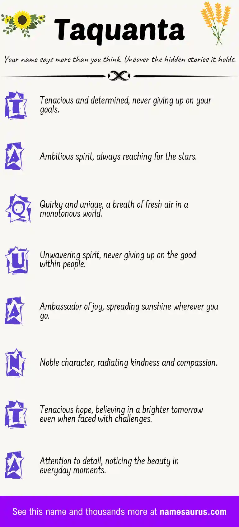 Acrostic poem about Taquanta.
