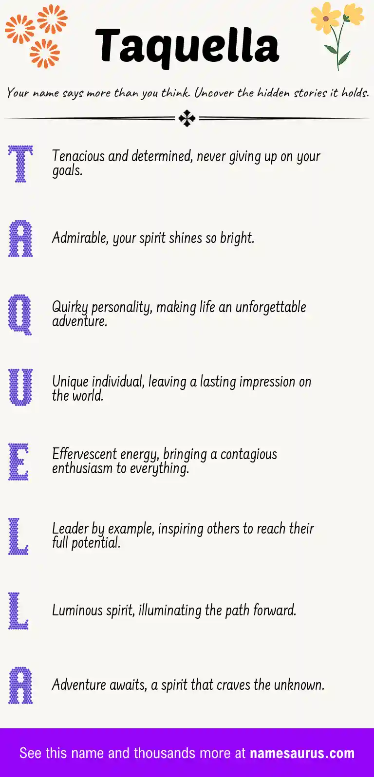 Acrostic poem about Taquella.