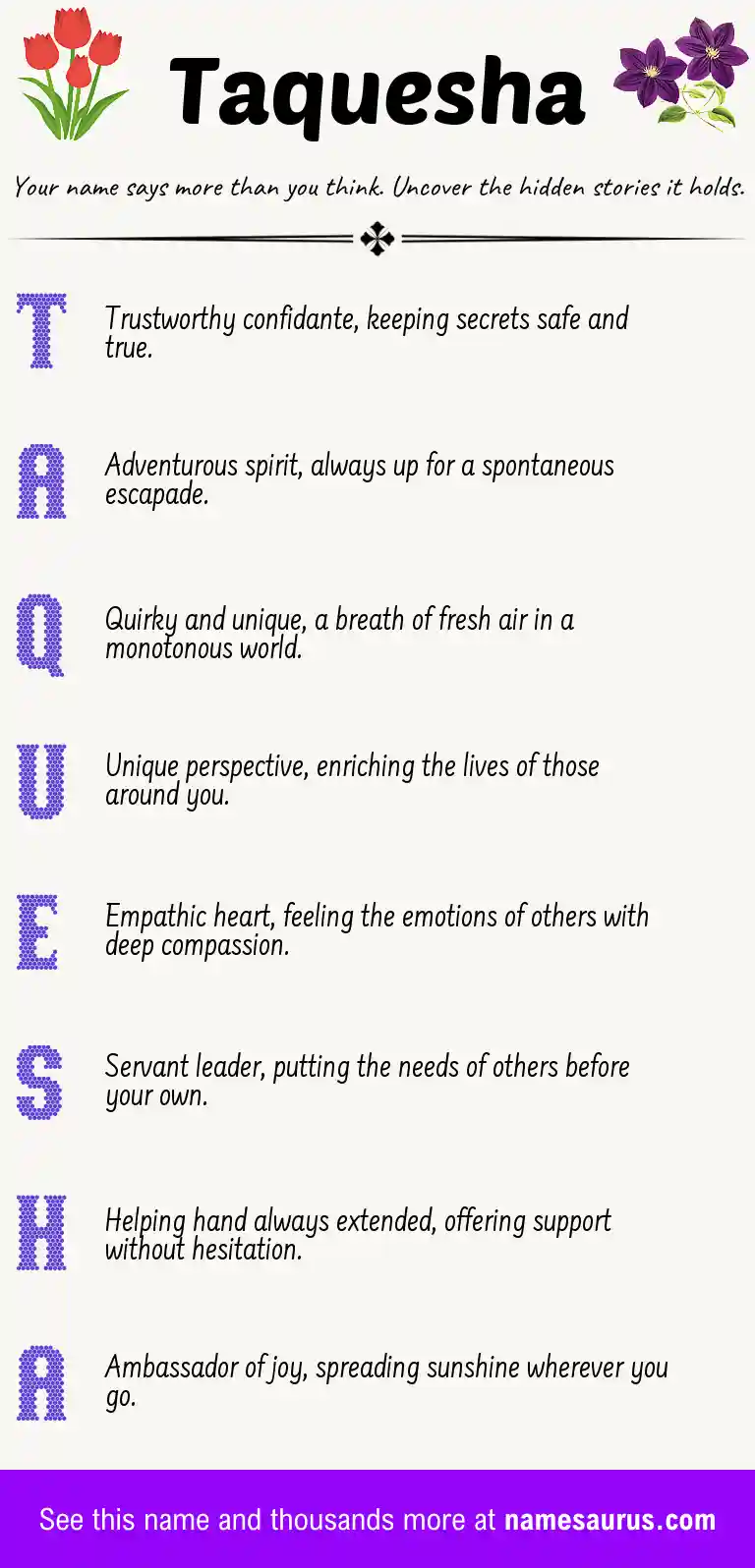 Acrostic poem about Taquesha.