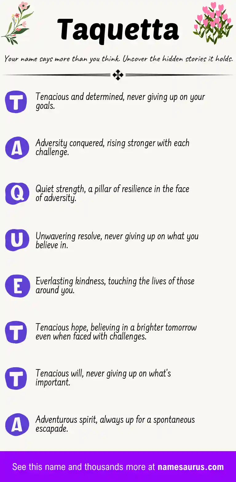 Acrostic poem about Taquetta.