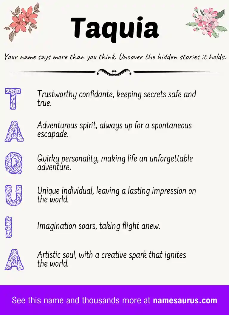 Acrostic poem about Taquia.