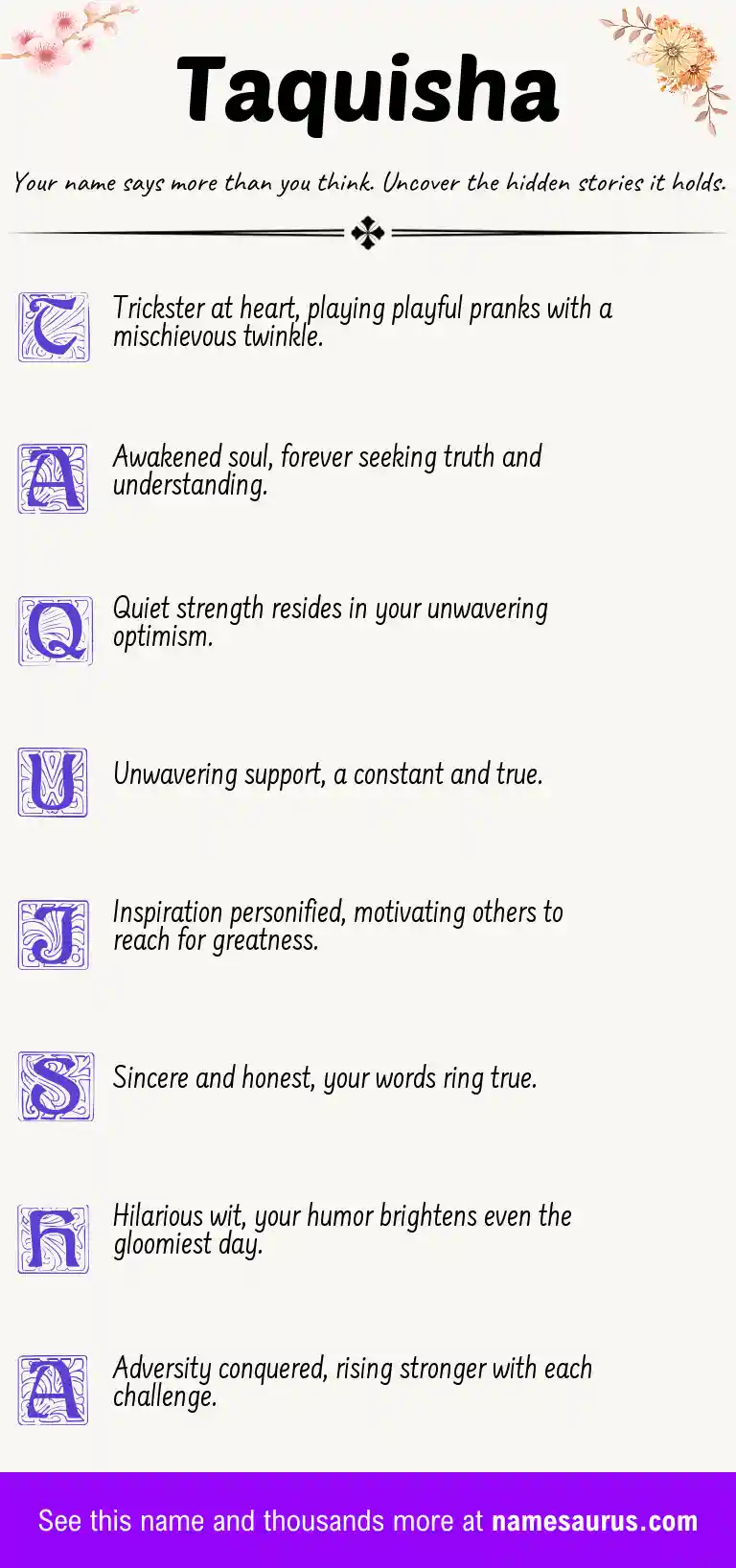 Acrostic poem about Taquisha.