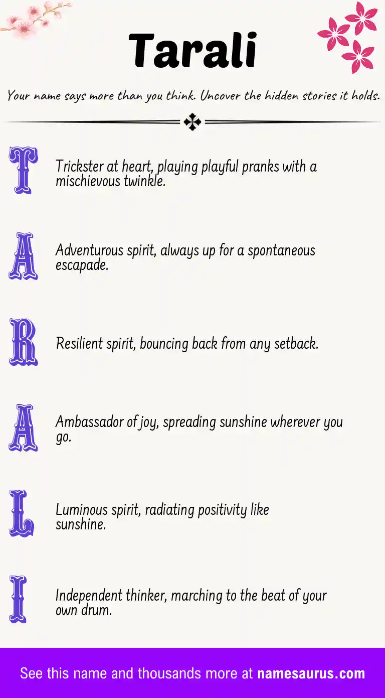 Acrostic poem about Tarali.