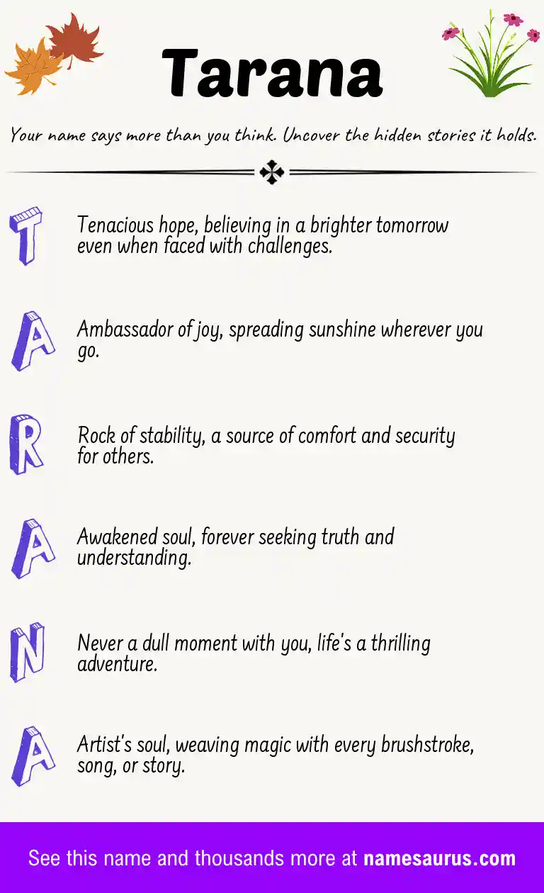 Acrostic poem about Tarana.