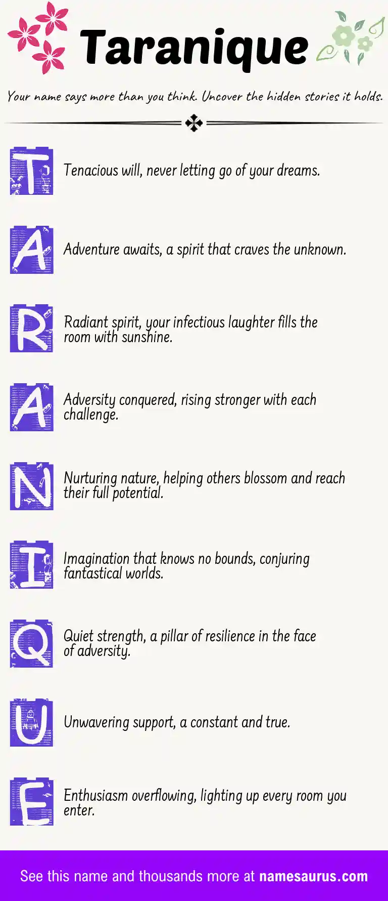 Acrostic poem about Taranique.