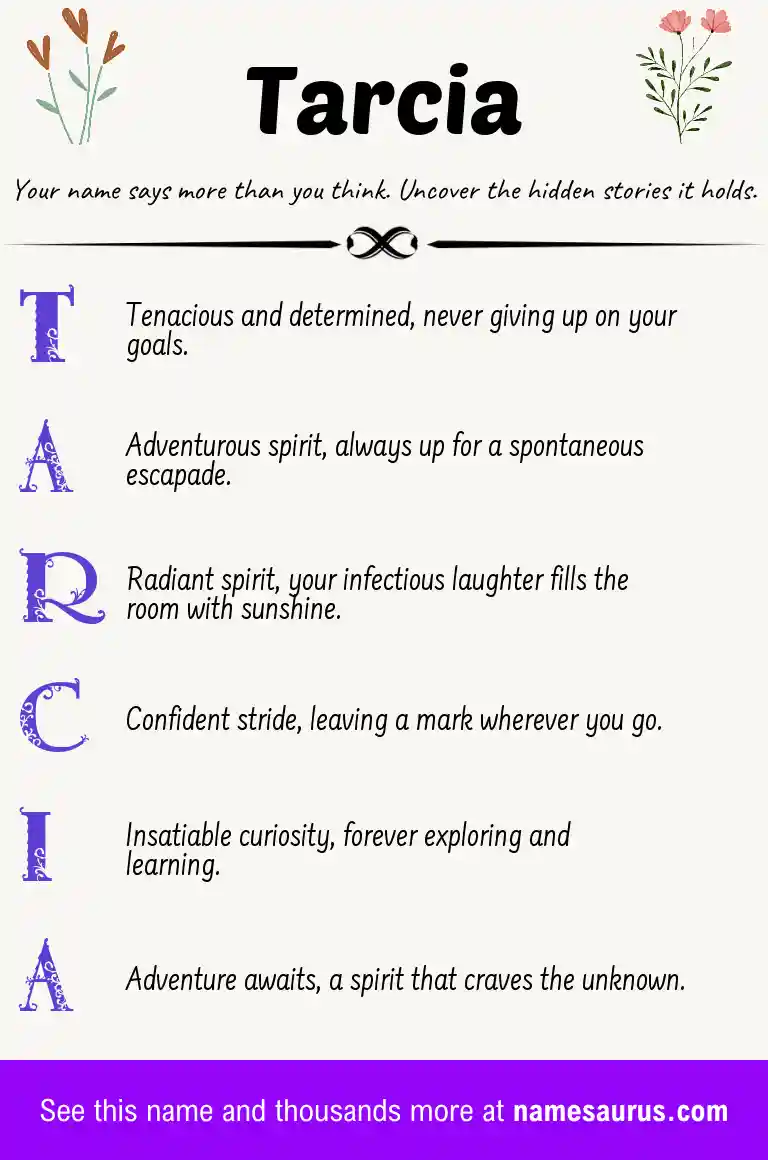 Acrostic poem about Tarcia.