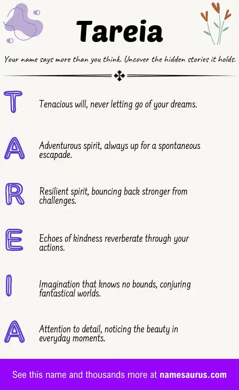 Acrostic poem about Tareia.