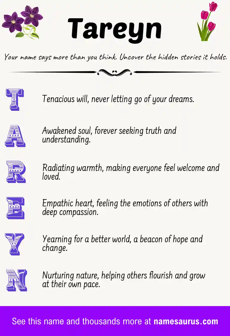 Acrostic poem about Tareyn.