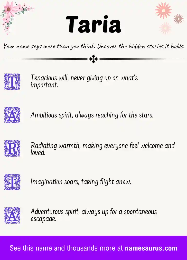 Acrostic poem about Taria.
