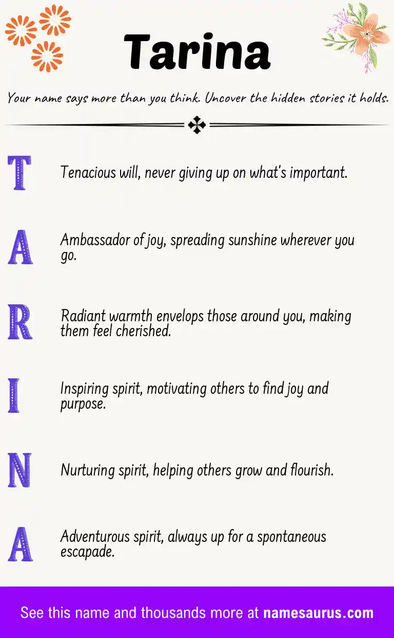 Acrostic poem about Tarina.