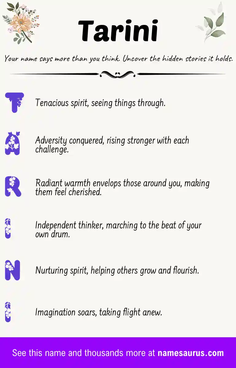 Acrostic poem about Tarini.