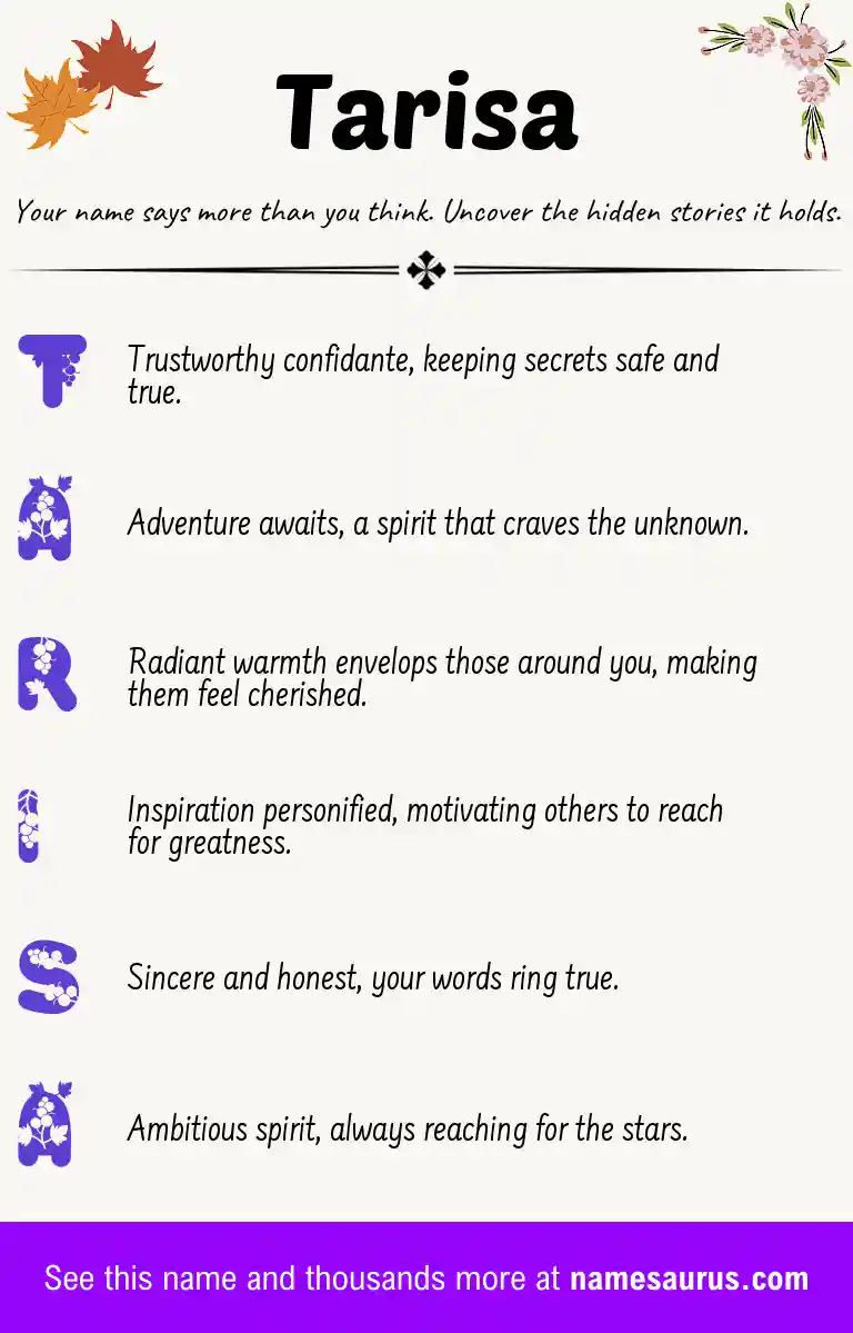 Acrostic poem about Tarisa.